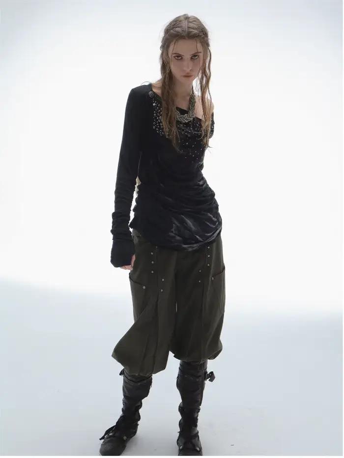 Haut punk rétro avec imprimé dégradé de diamants et rivets pour femmes junior styles audacieux et non conformistes occasions spéciales