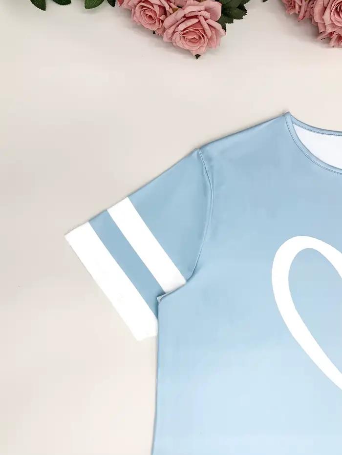 T-Shirt imprimé à rayures en forme de cœur pour femmes