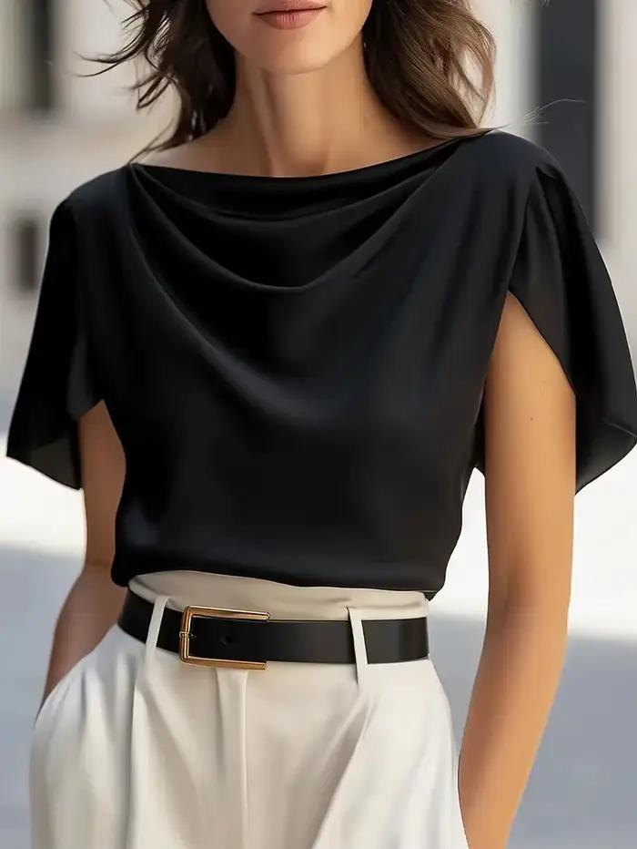 Chemise élégante à col drapé et manches papillon pour femmes