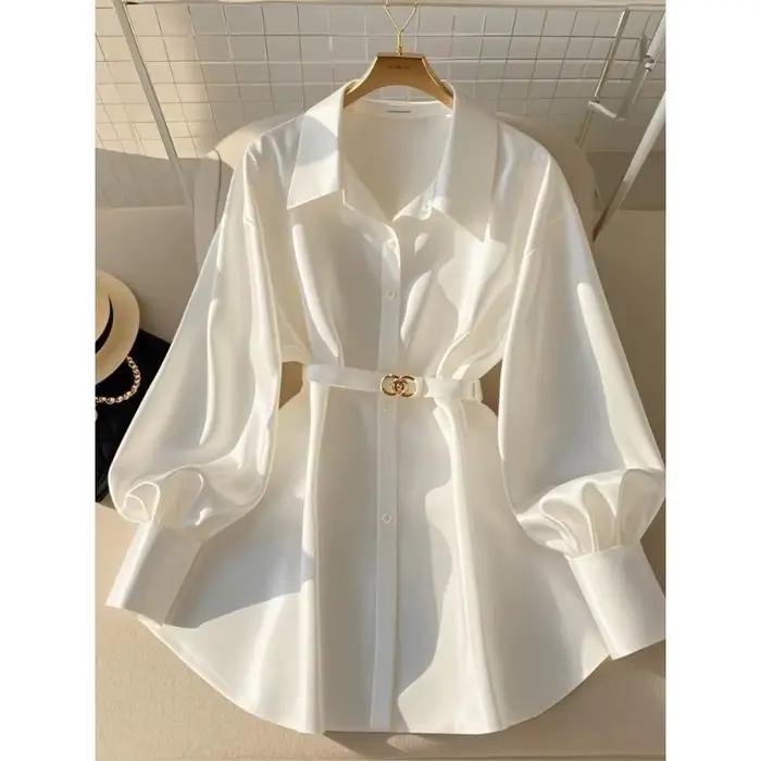 Blouse Décontractée Polyester Beige Femmes Style Mature Lâche Ajustement Haut de Gamme Soirée Officielle
