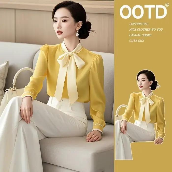 Chemise jaune à manches longues pour femmes