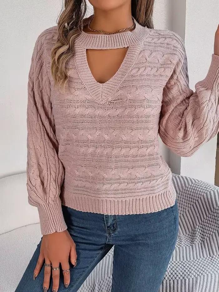 Pull tricoté à manches longues et col rond pour femme