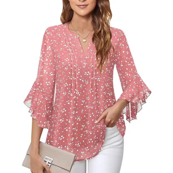Mode femme Blouse chemises pour femmes haut élégant décontracté vague Point imprimé hauts