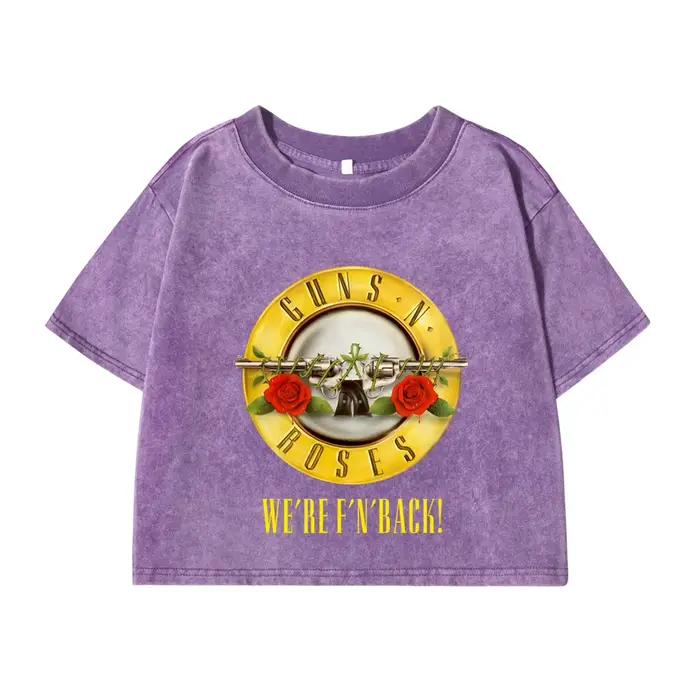 T-shirt Rose et Pistoles en coton pur pour femmes, style streetwear, courte longueur, imprimé délavé, coupe ample, pour occasions spéciales