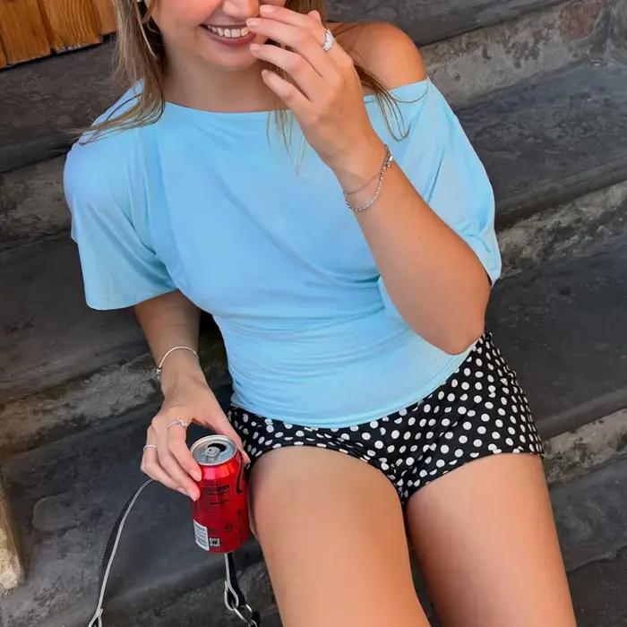Talenza été une épaule hauts mode mince rétractable à manches courtes T-Shirts Sexy fête Y2k Streetwear solide