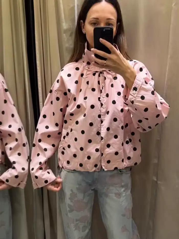 HH Veste courte rose à pois pour femme