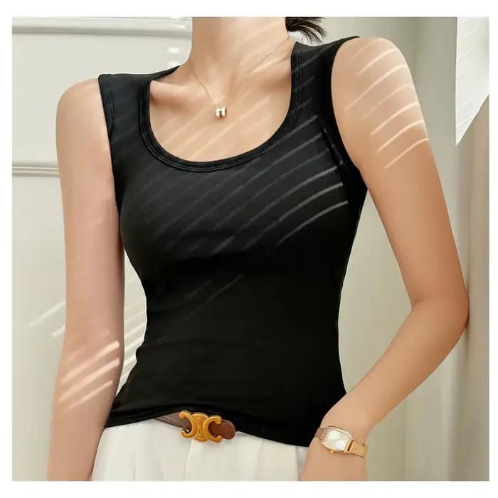 Débardeur à col en U avec soutien-gorge intégré pour femme