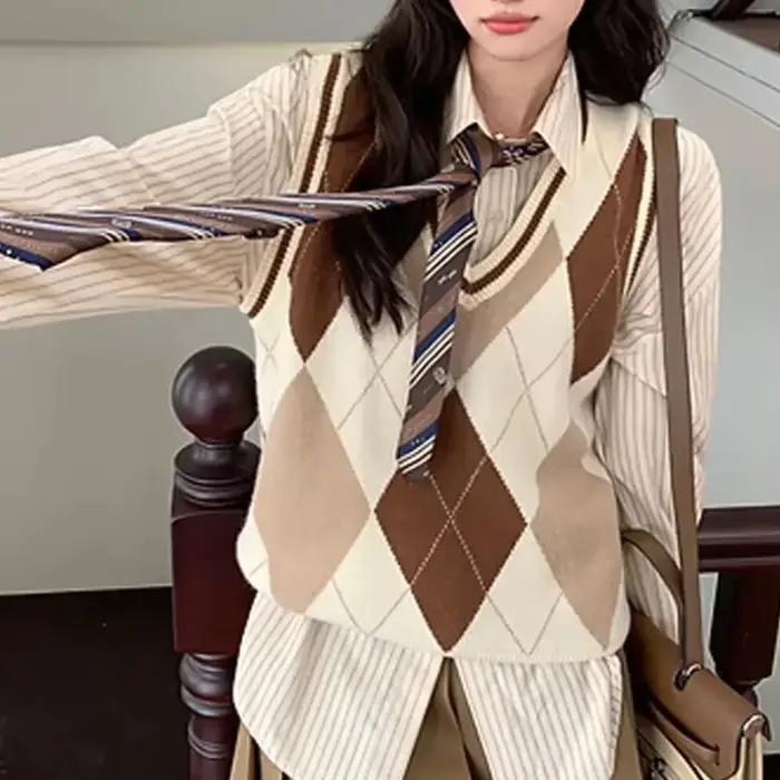 FibrWaistcoat-Gilets en tricot à col en V marron pour femmes