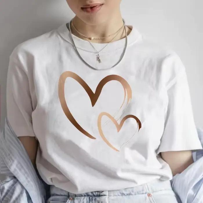 T-shirt imprimé cœur Kawaii pour femme