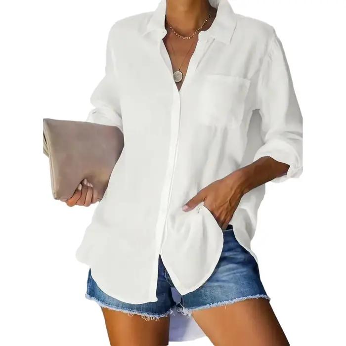 Chemise en coton et lin pour femme — Style décontracté