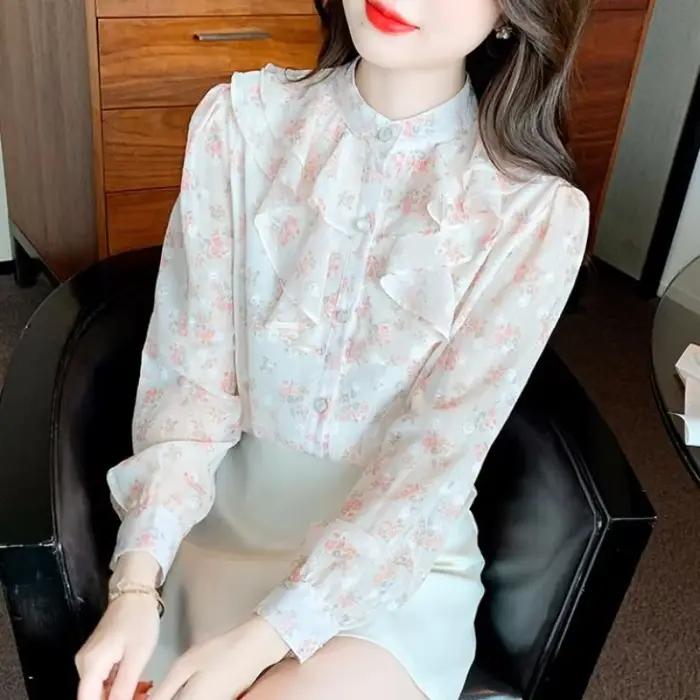 Chemise en mousseline de soie florale pour femmes