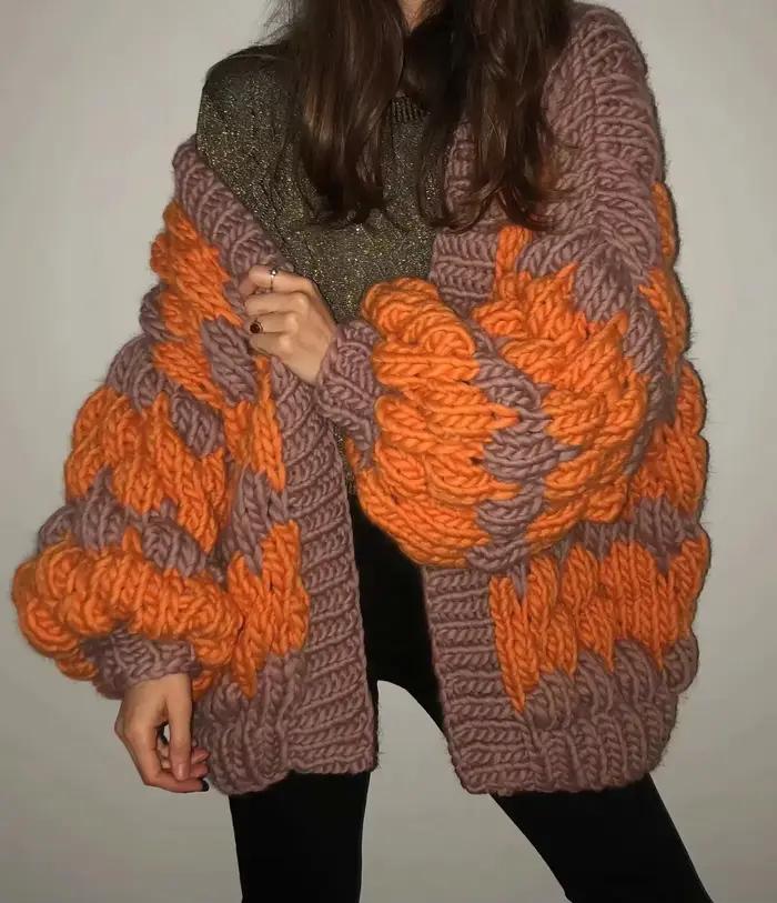 Cardigan TEELYNN en laine et acrylique avec broderie florale pour femmes, style bohème, saison automne-hiver, col en V, tricoté à la main