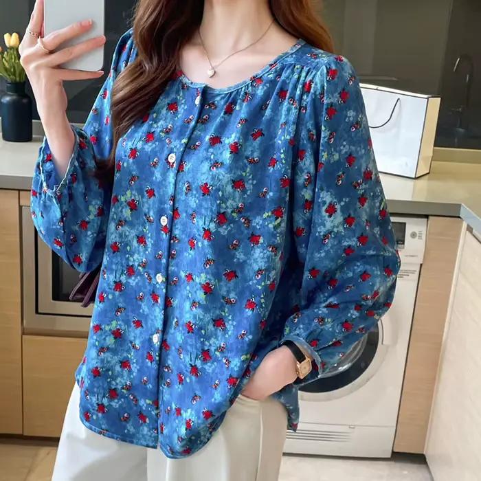 Haut en mousseline de soie imprimé pour femmes, chemise ample, élégante et décontractée pour l'automne, occasions spéciales et quotidienne