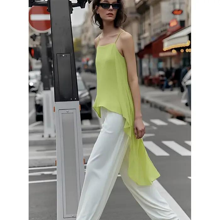Amii Débardeur Femme Été 2026 Nouveau Modèle Sans Bretelles Double Couche Mousseline Cami Décontracté Fluide Asymétrique Sans Manches 12642154