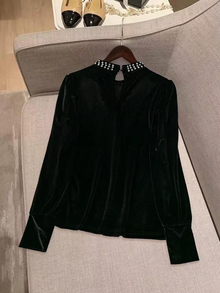 Chemisier en velours noir pour femme