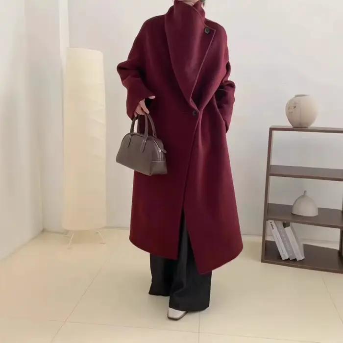 GENHUA 2025 automne hiver Yak velours mûrier soie mouton laine Double face cachemire manteau femme étendu grand revers