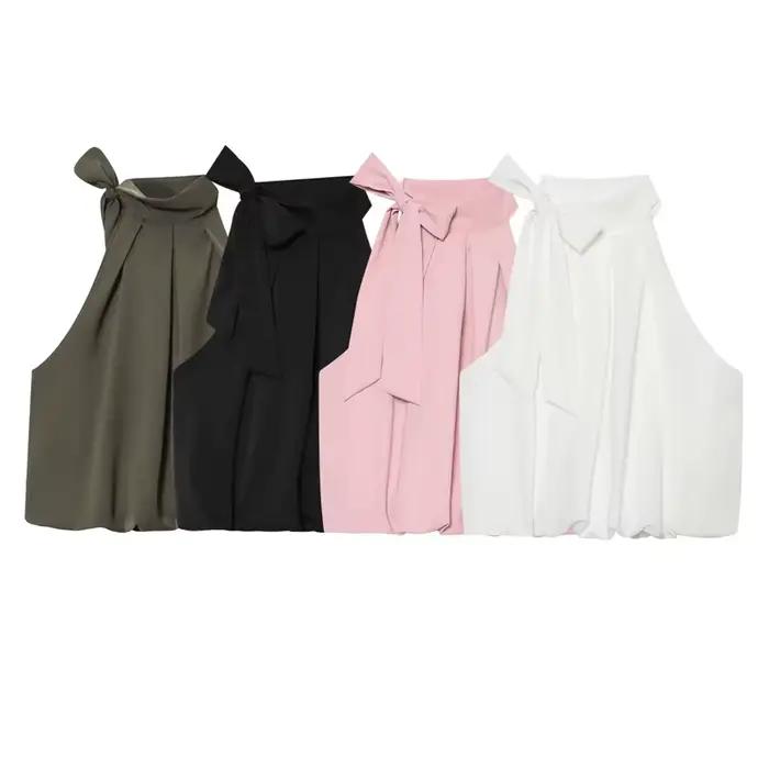 Haut licou à nœud en polyester pour femmes style high street occassions spéciales et vacances