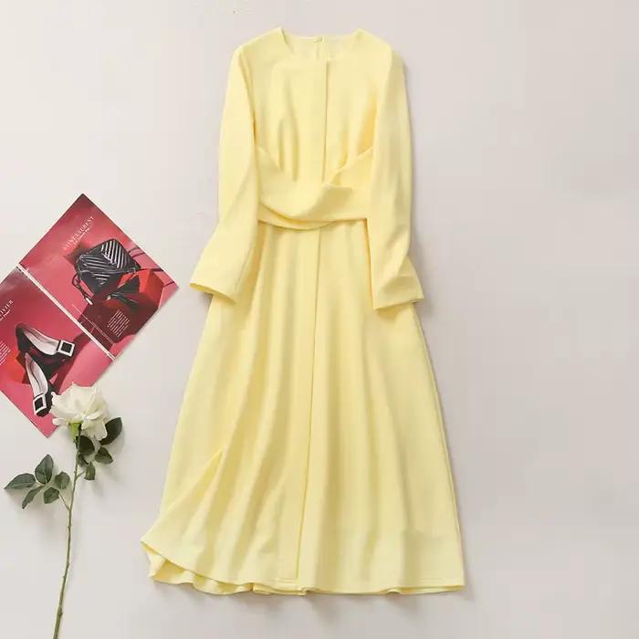 Robe de princesse Kate Middleton, robe jaune à manches longues pour femmes