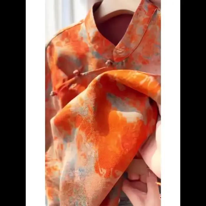 Chemise décontractée en polyester à manches courtes style chinois avec col mandarin et bouton de grenouille pour femmes occassions estivales