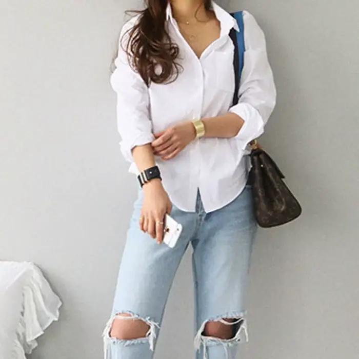 Chemisier en coton chemise blanche mode femmes Blusas Mujer De Moda OL Style hauts décontracté dames à manches longues chemises et chemisiers 3496