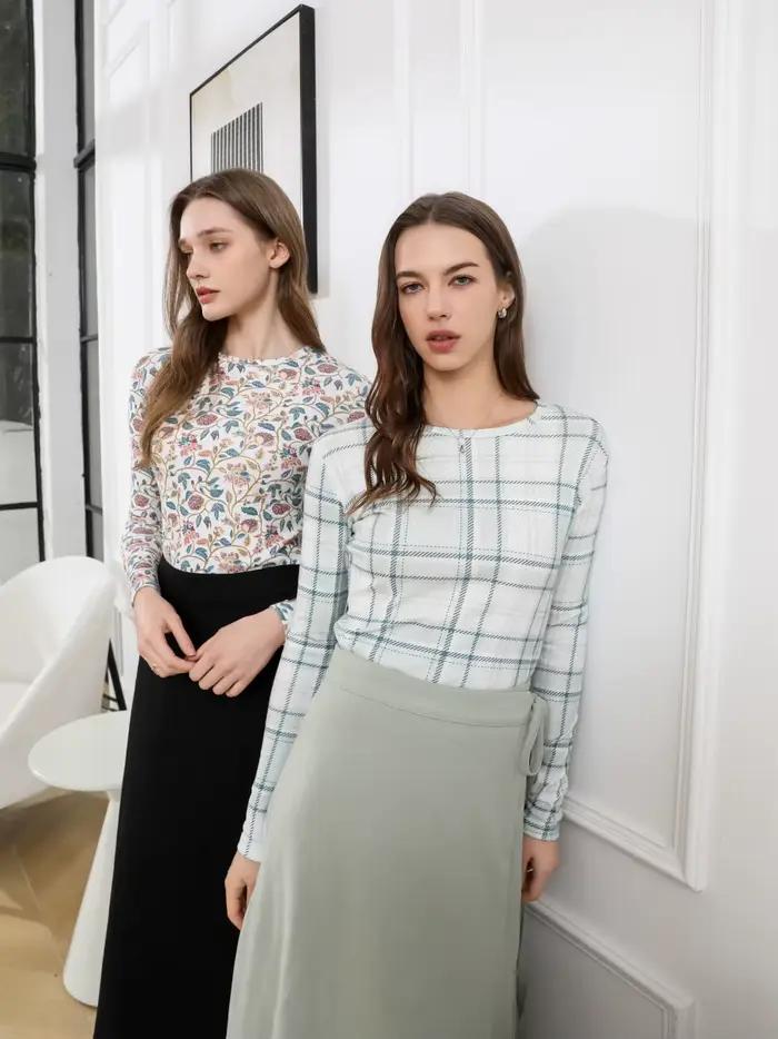 AS 2025 femme ajusté design fermé imprimé nervuré hauts basiques tissu hautement extensible