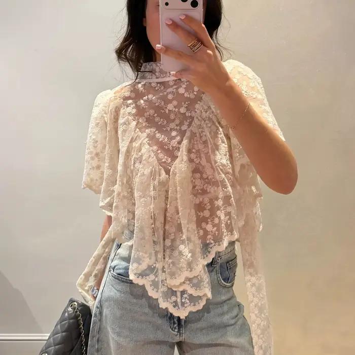 Hauts châle pour femmes en dentelle florale brodée