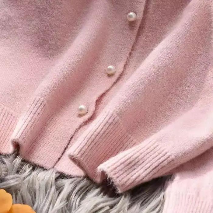 Cardigan court à col rond pour femme tricoté en polyester et coton ample décontracté printemps automne ocassions spéciales