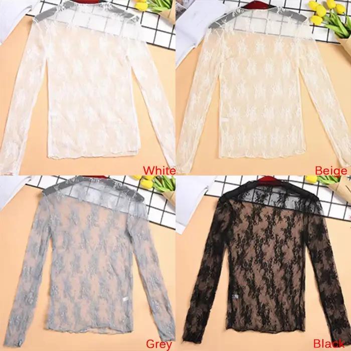 T-shirt transparent à manches longues en tulle