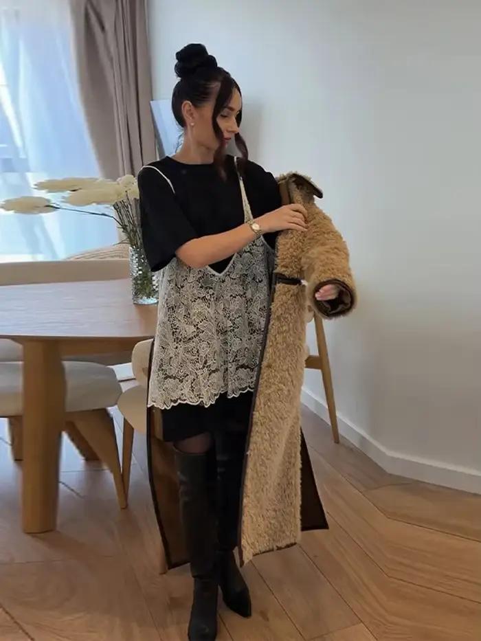 Nouveaux hauts pour femme : Ensemble deux pièces chic en dentelle