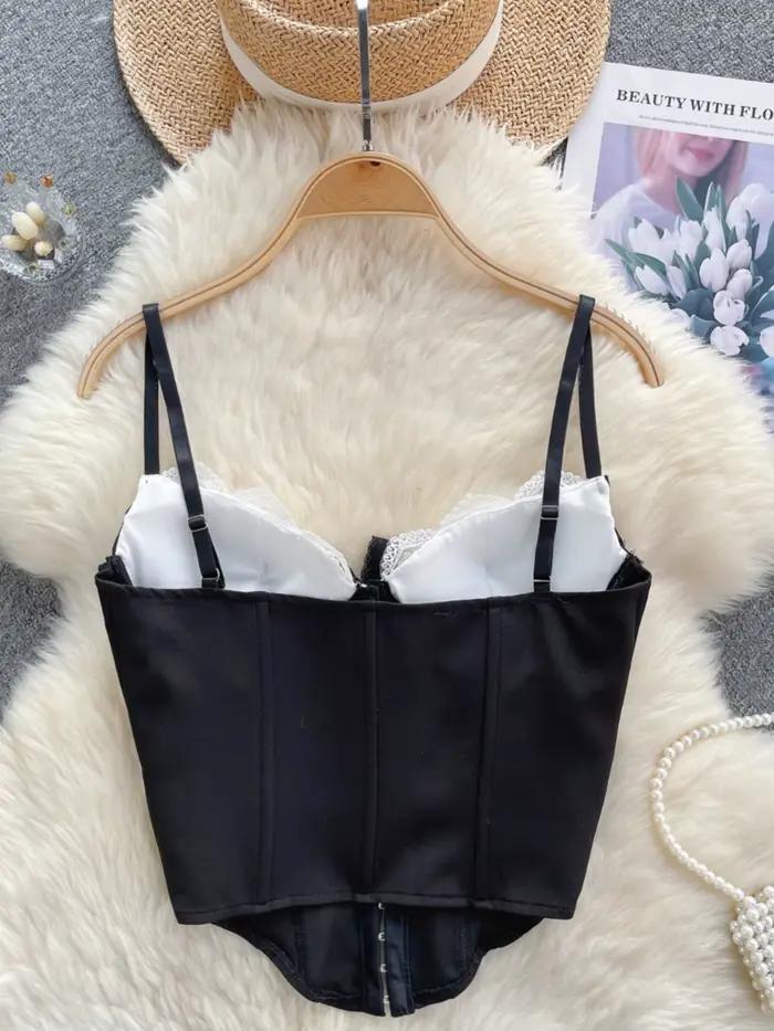 Débardeur Chic en Dentelle pour Femmes Style Vintage Corset Bretelles Spaghetti Occasions Spéciales