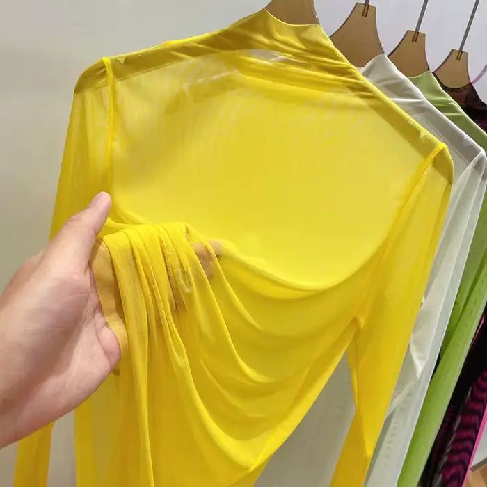 T-shirt à manches longues en gaze transparente pour femmes
