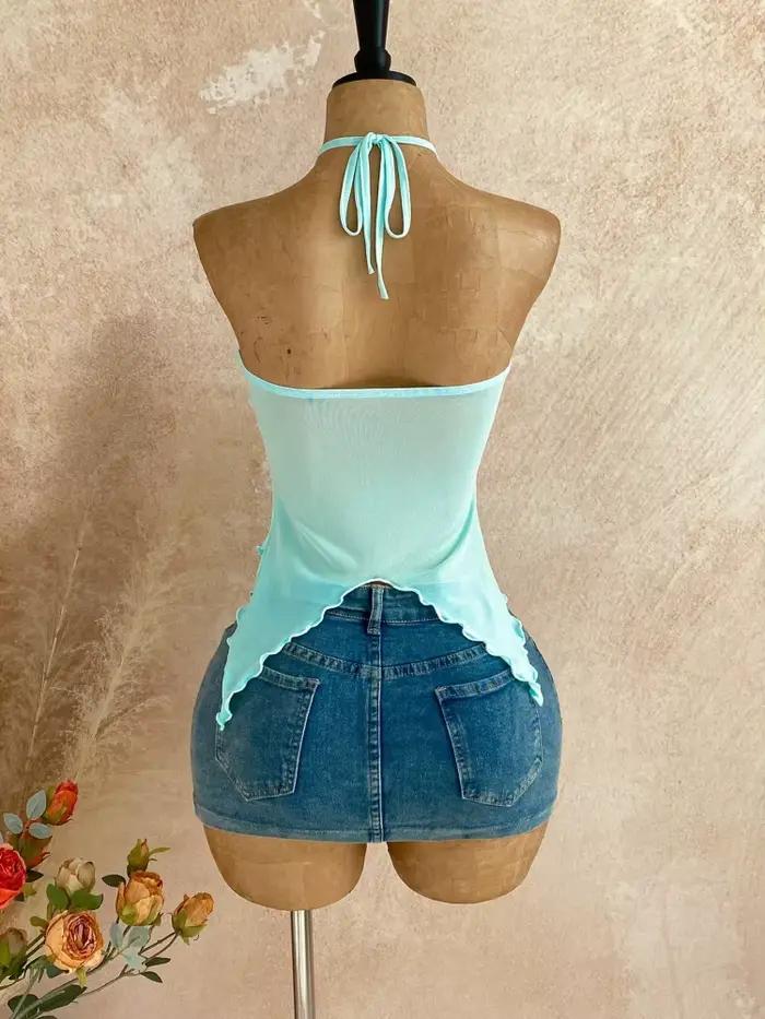 Top court bleu pour femme