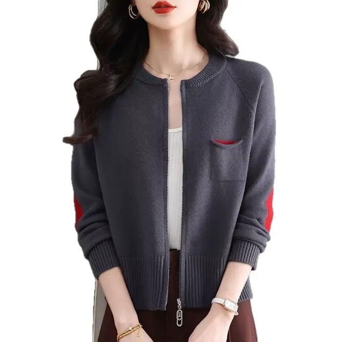 Printemps automne femme vêtements fermeture éclair hauts courts