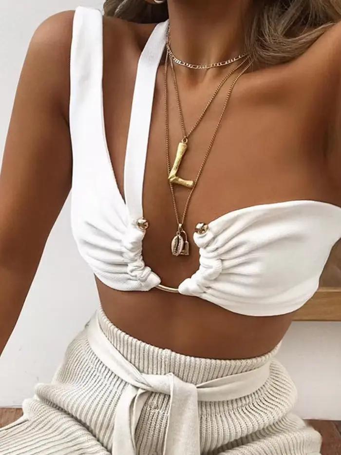 Haut tubulaire décoratif monochrome pour femmes