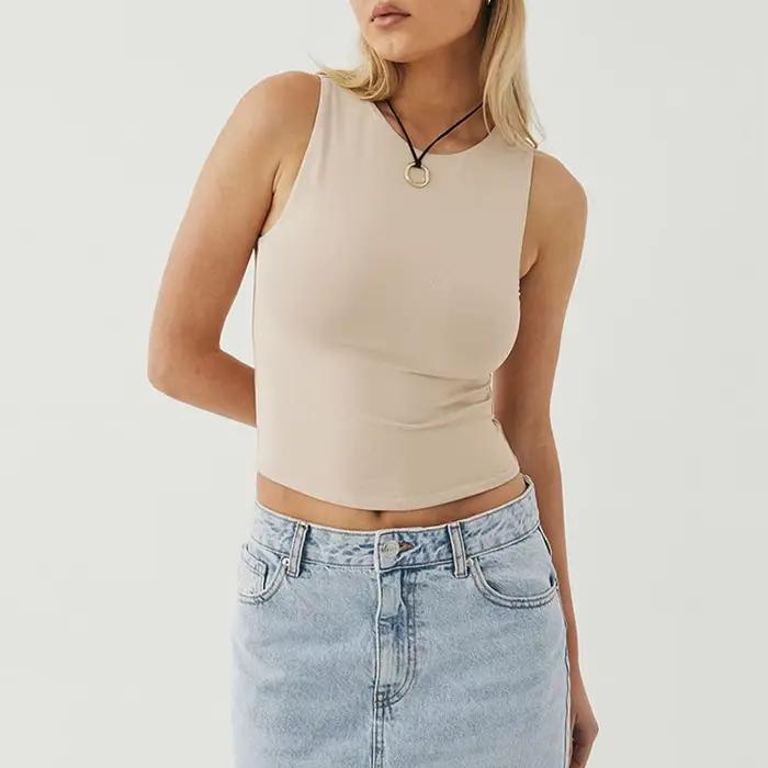 Chemise Reachshore à fond serré sans manches haut uni col rond forme I décontractée pour femme été polyestère satiné confortable occassions spéciales