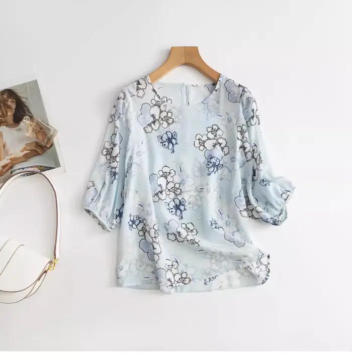 Chemise en soie de mûrier 100% à col rond, ample et polyvalente pour femmes, idéale pour le bureau et les journées printanières et estivales
