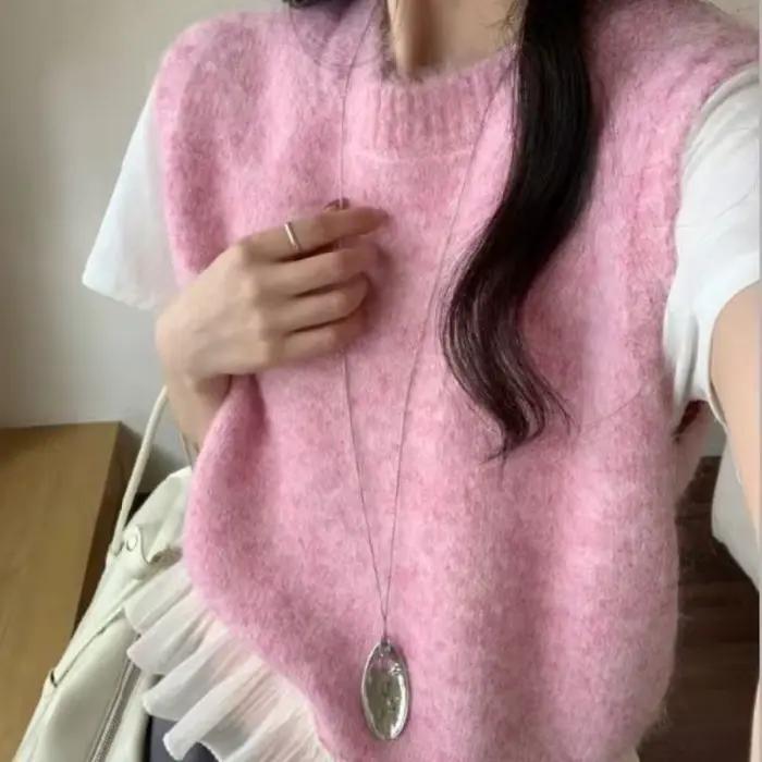 Gilet en tricot sans manches femme avec dentelle à volants et empiècements coupe ample style preppy pour toutes saisons occasions spéciales