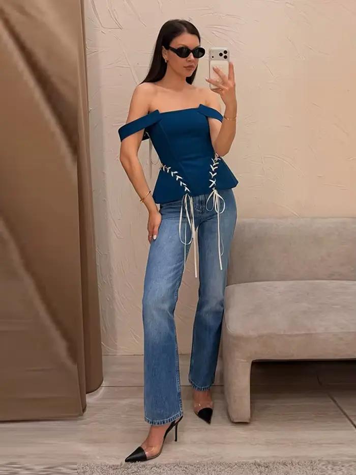 Hauts Corsets Sans Bretelles à Lacets Effet Amincissant pour Femmes