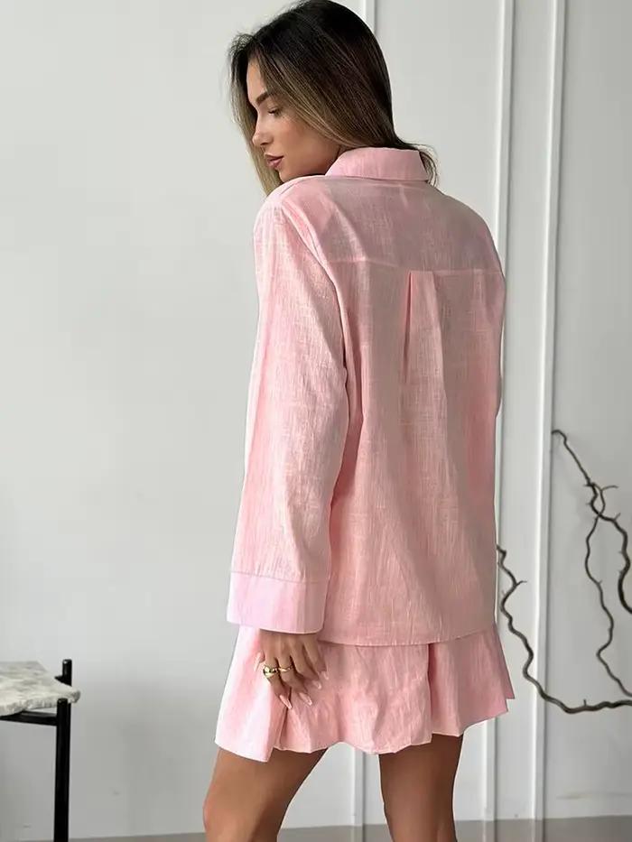 Ensemble 2 Pièces Femme : Blouse et Jupe – Nouvelle Collection Printemps – Style Streetwear Tendance – Col Rabattu