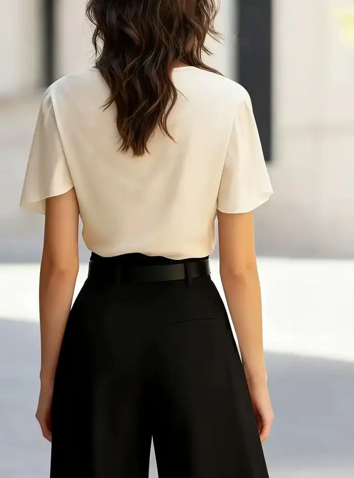 Chemise élégante à col drapé et manches papillon pour femmes