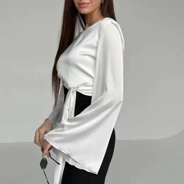 T-shirt à manches longues pour femmes, design de sangle, élégant et moderne pour banquets et soirées d'automne 2025