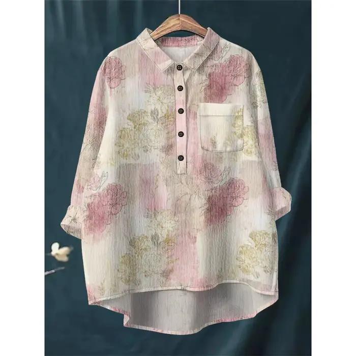 Chemisier élégant à imprimé floral pour femmes, style fille Mori, polyester et élasthanne, pour les saisons entières, occassions spéciales et looks quotidiens