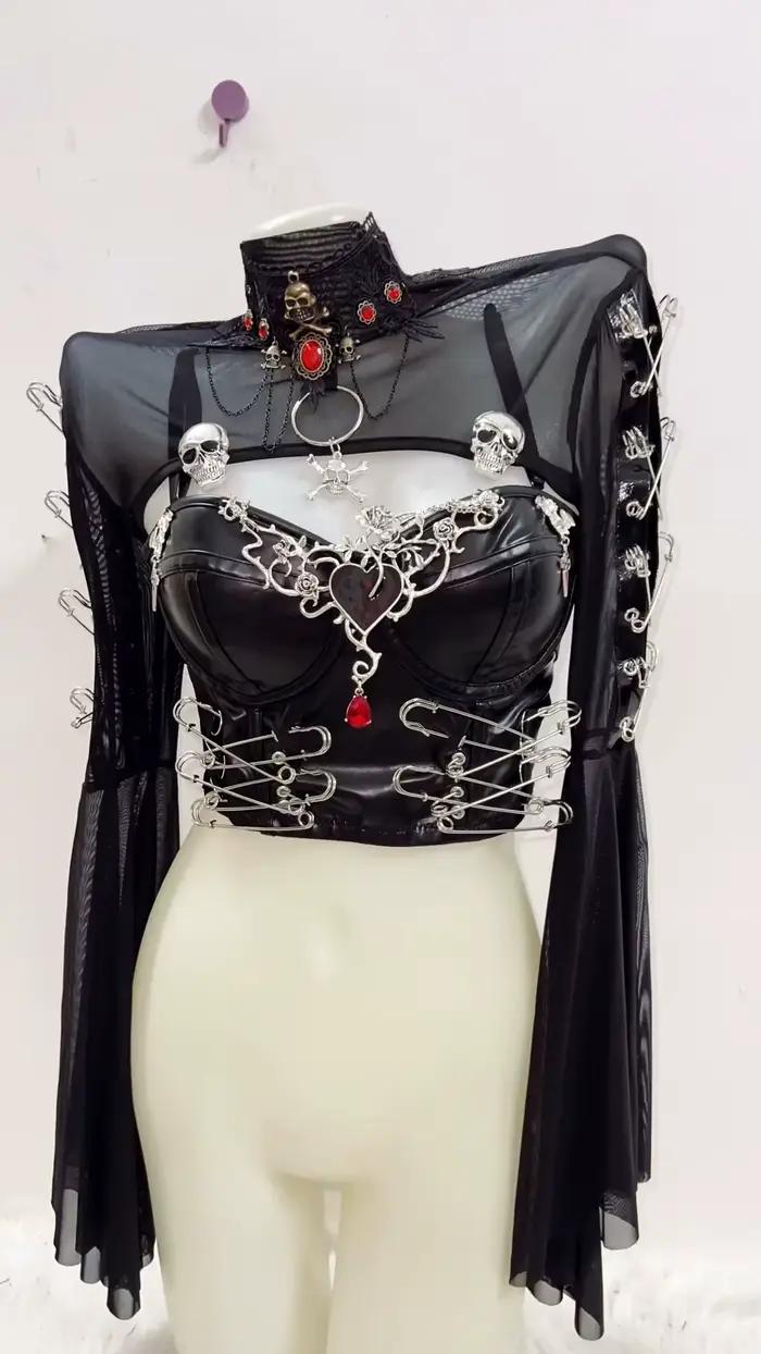 Haut court gothique, sexy, à la mode, Harajuku, Y-Skull, Y-Punk, Y-Y2K