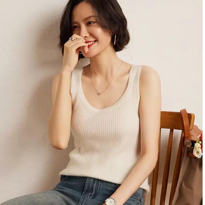 Camisole en cachemire précieux, douce et élégante pour femme, haute élasticité, solide, débardeurs, tricoté, automne 2024, occasions spéciales et journées de bureau