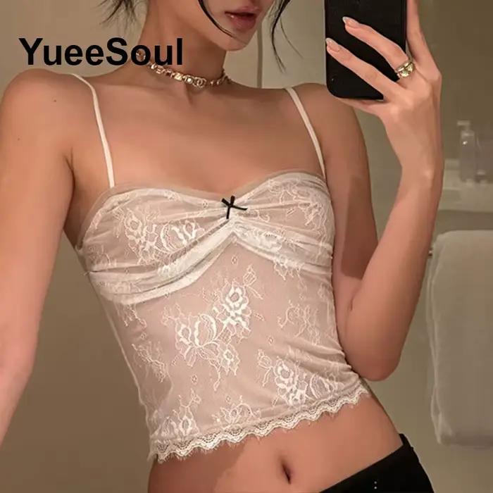 Vintage marron haut court femmes 2025 nouveau imprimé sans manches mince débardeurs été Y2K doux mignon décontracté Streetwear femme vêtements