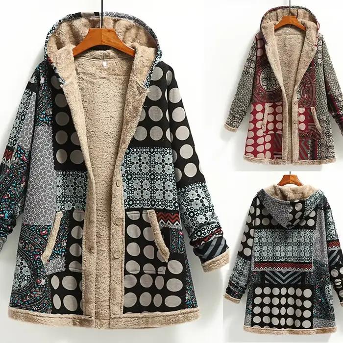 Sweat-shirt à capuche en coton et lin imprimé pour femme, veste chaude en peluche, style américain rétro, hiver 2023