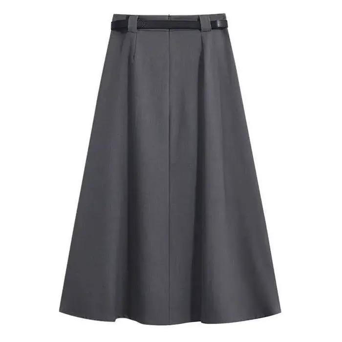 Jupe plissée grise taille haute amincissante et fluide pour femme