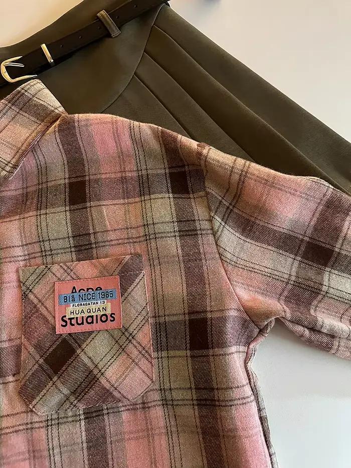 Chemise Femmes Mode Rose Plaid Décontractée Streetwear Rétro Automne Nouvelle à Manches Longues Occasions Spéciales