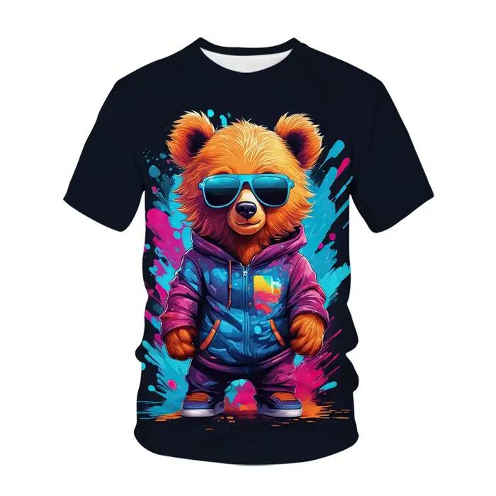 T-shirt Ourson Mignon Imprimé 3D pour Hommes et Enfants - Style Décontracté et Polyvalent - Printemps Été Automne