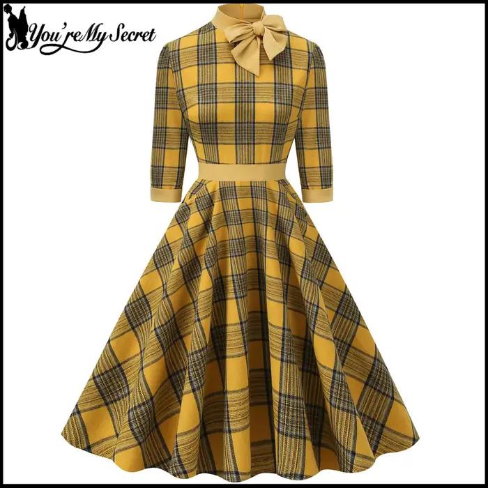 Robe élégante à carreaux verts pour femme